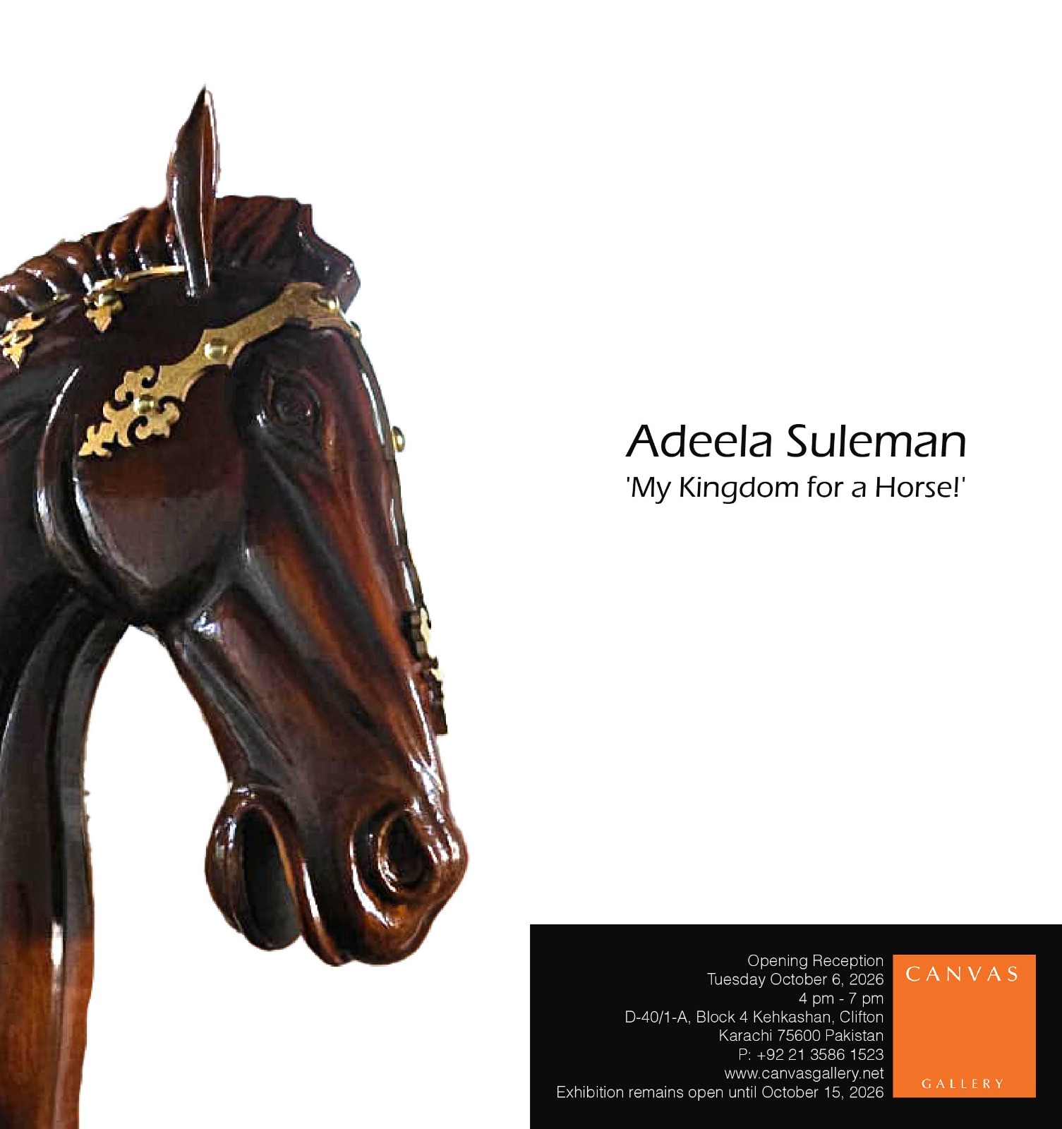 Adeela Suleman’s My Kingdom for a Horse! Opens at Canvas Gallery